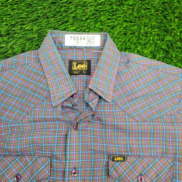 Vintage 80s LEE Plaid Button Shirt M/L 22x31 Red - Picture 8 of 11